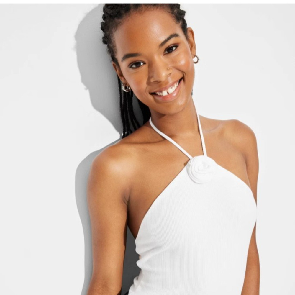 Women's Rosette Thong Bodysuit Strappy Halter White Small